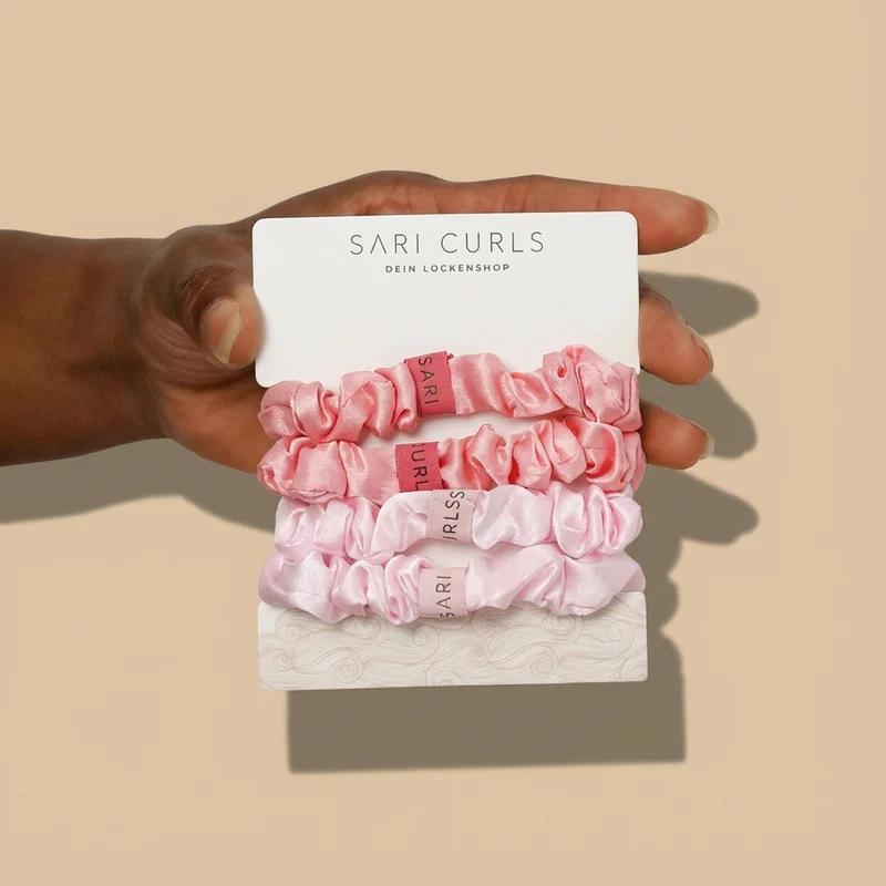 SARI CURLS | Silky Satin Small Scrunchies - 4er Set - Dark Pink / Light Pink