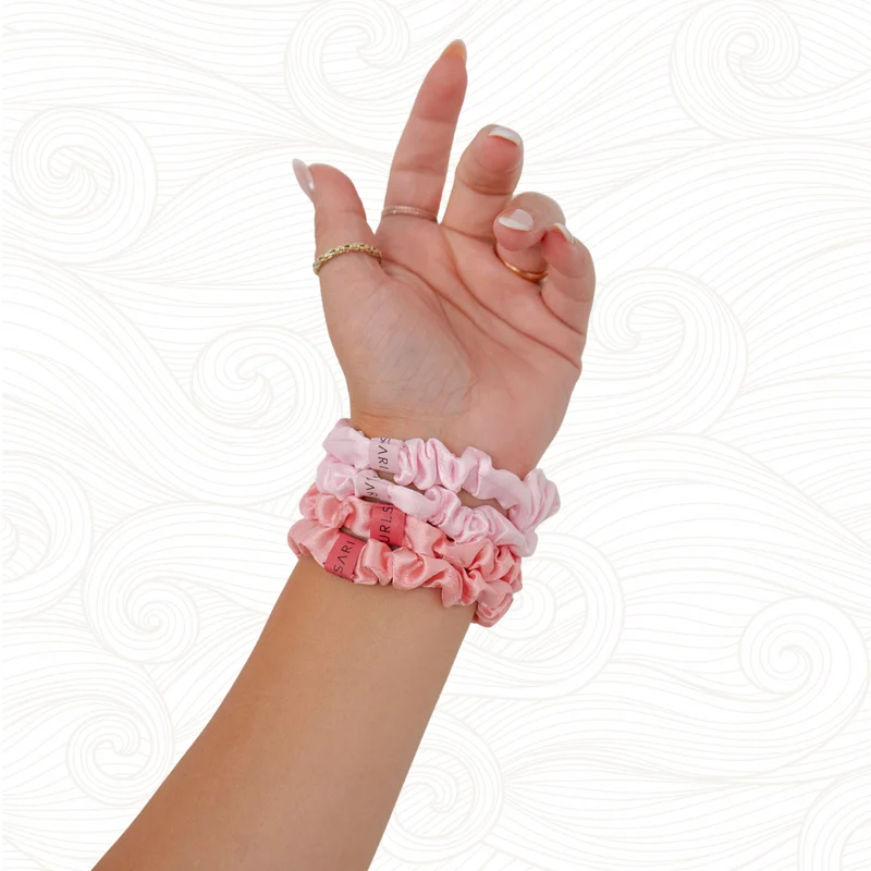 SARI CURLS | Silky Satin Small Scrunchies - 4er Set - Dark Pink / Light Pink
