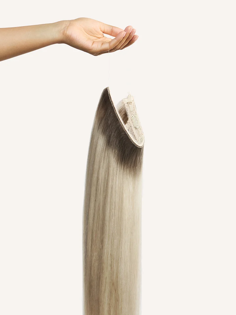 16" Dimensional Rooted Platinum Pearl Blonde Halo® Hair Extensions (140g)