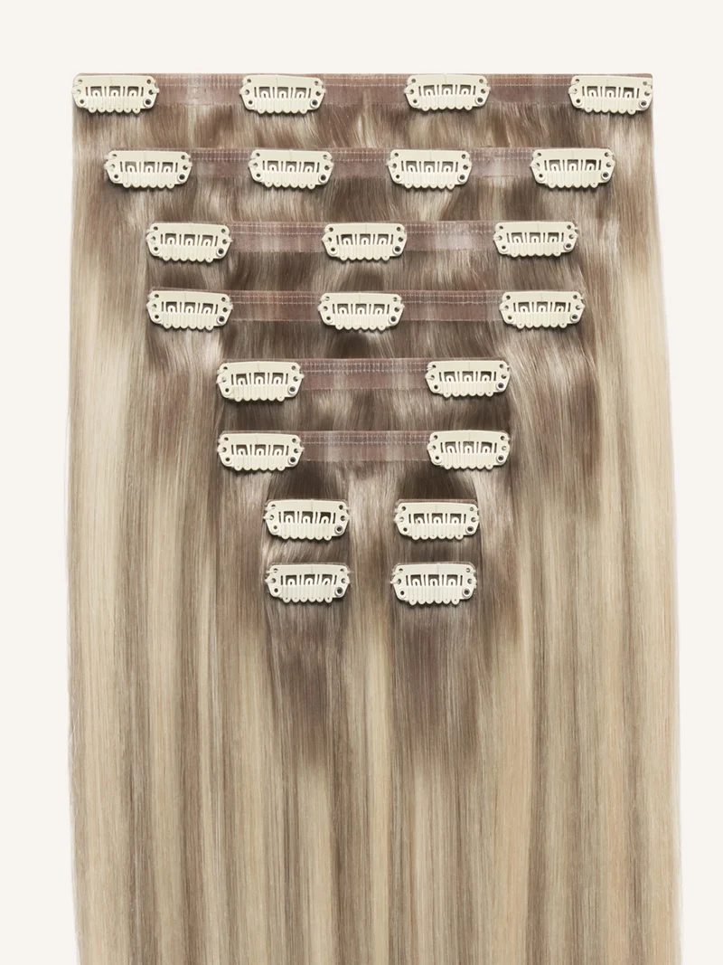 16" Seamless Dimensional Rooted Platinum Pearl Blonde Clip-Ins (160g)