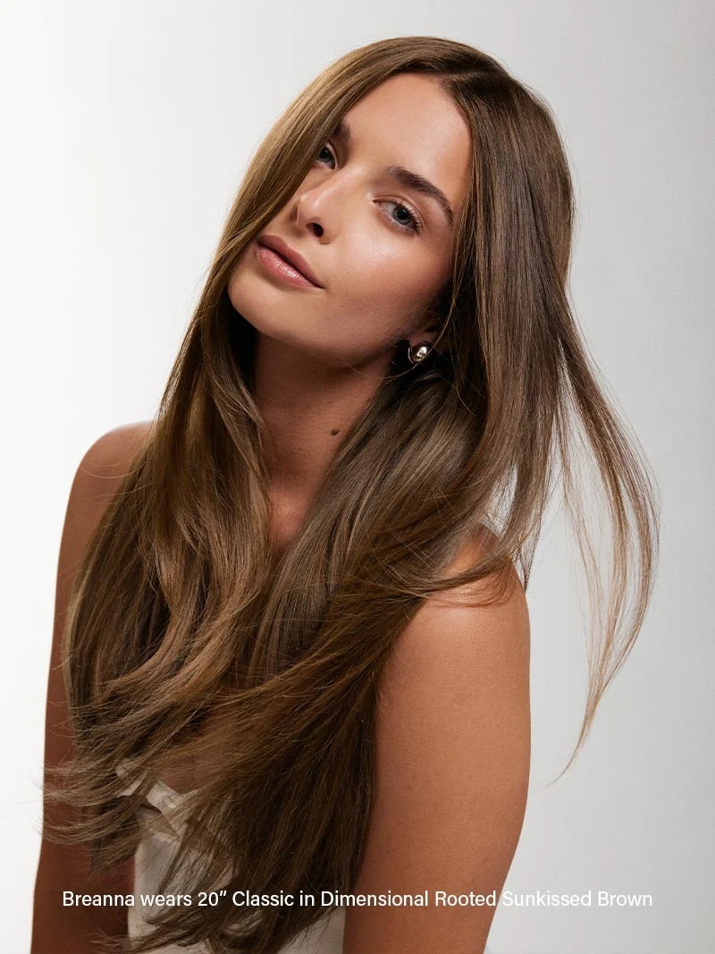 16" Seamless Dimensional Rooted Sunkissed Brown Clip-Ins (160g)