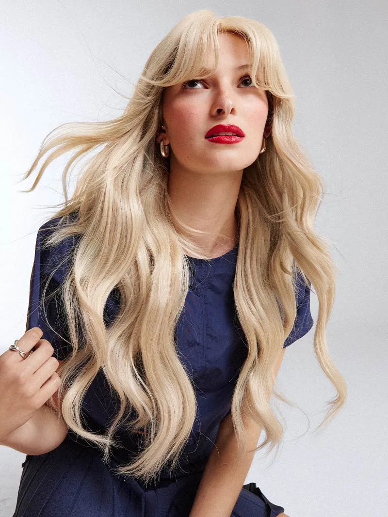 12” Dimensional Beige Blonde Seamless & Clip-In Curtain Bangs Bundle (167g)