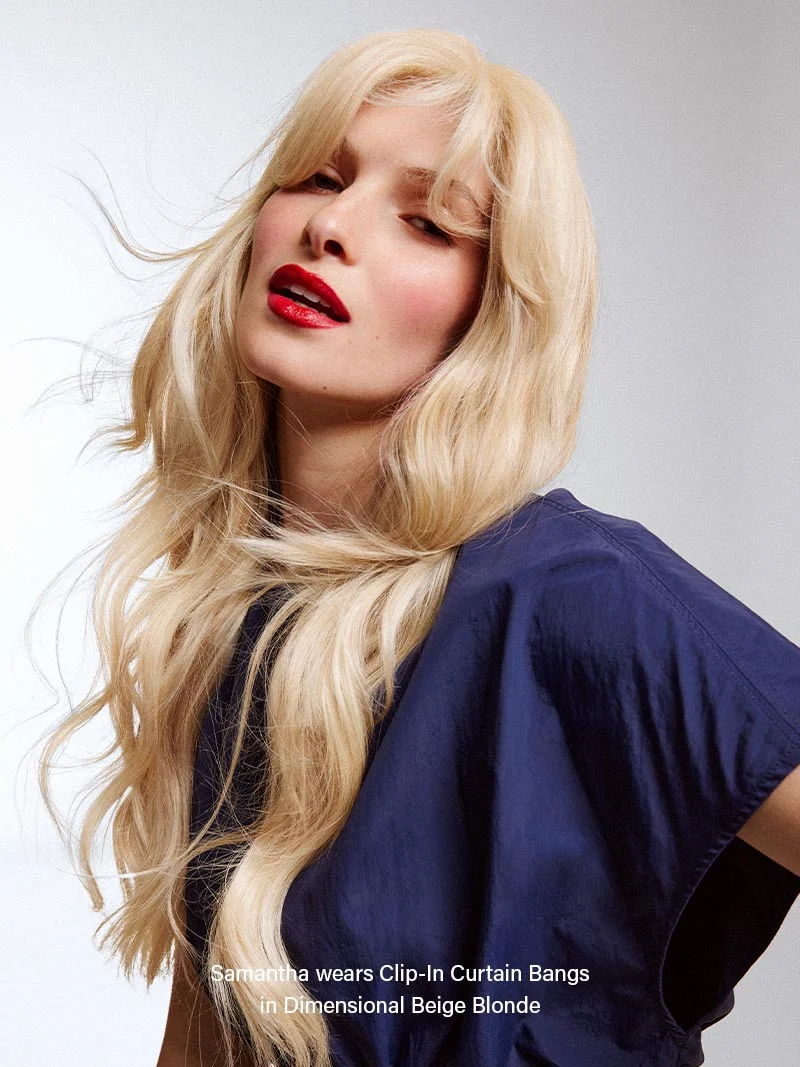 24” Platinum Blonde Seamless & Clip-In Curtain Bangs Bundle (257 g)
