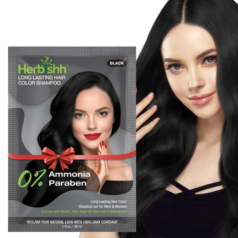 Schwarzes Haarfarbenshampoo, 10 Beutel - Herbishh