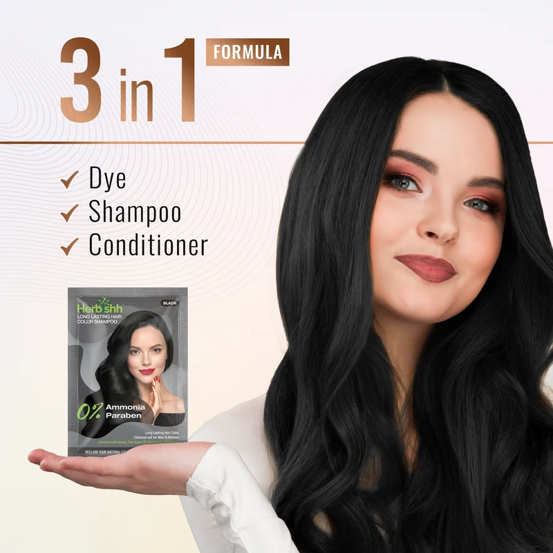 Schwarzes Haarfarbenshampoo, 10 Beutel - Herbishh