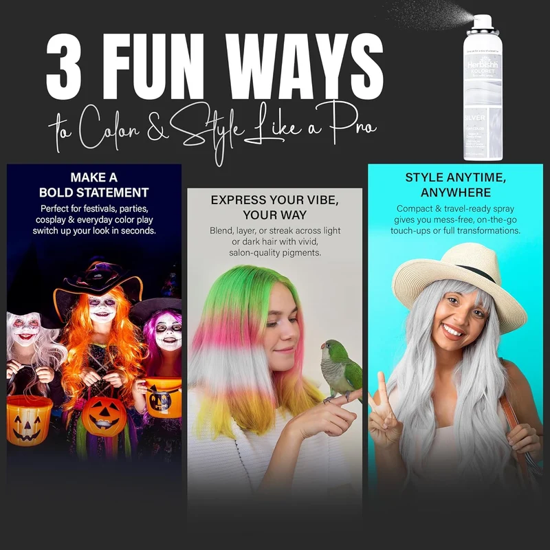 Koloret Temporäre Haarfarbe Spray Pastell Silber - Herbishh