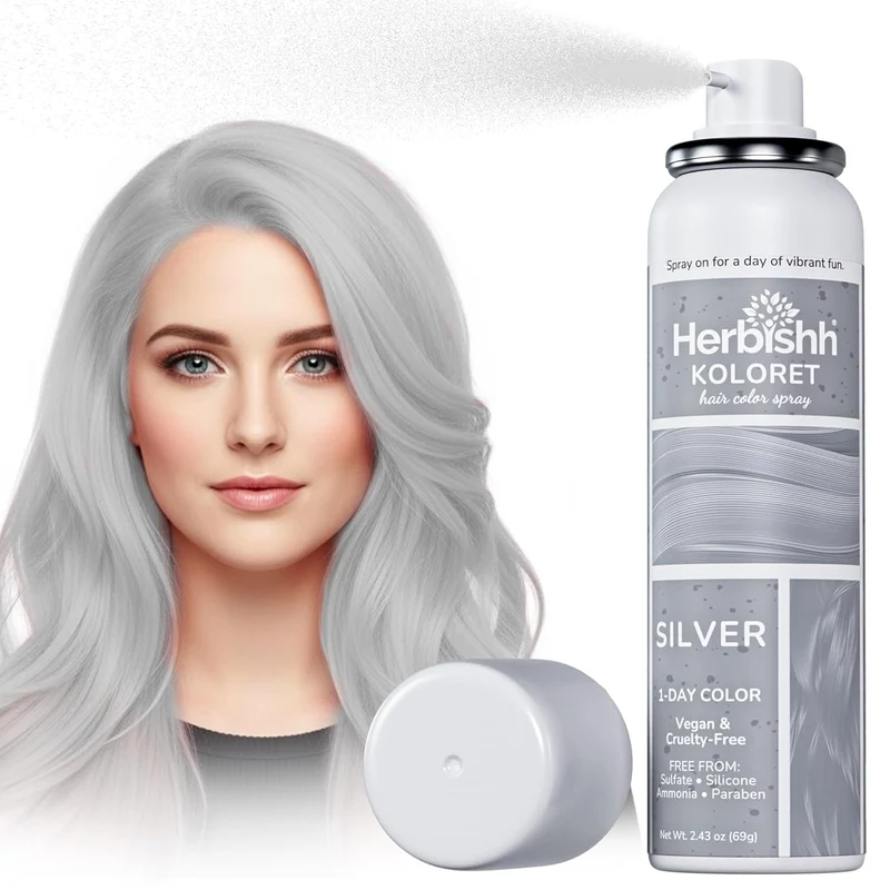 Koloret Temporäre Haarfarbe Spray Pastell Silber - Herbishh