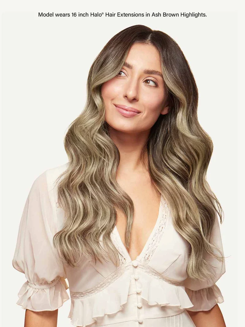 12" Ash Brown Highlights Halo® Hair Extensions (150g)