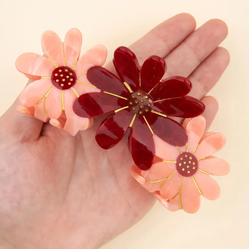 Pink Flowers Trio Hair Claw