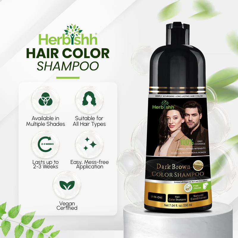 Dunkelbraunes Haarfarbenshampoo 200 ml - Herbishh