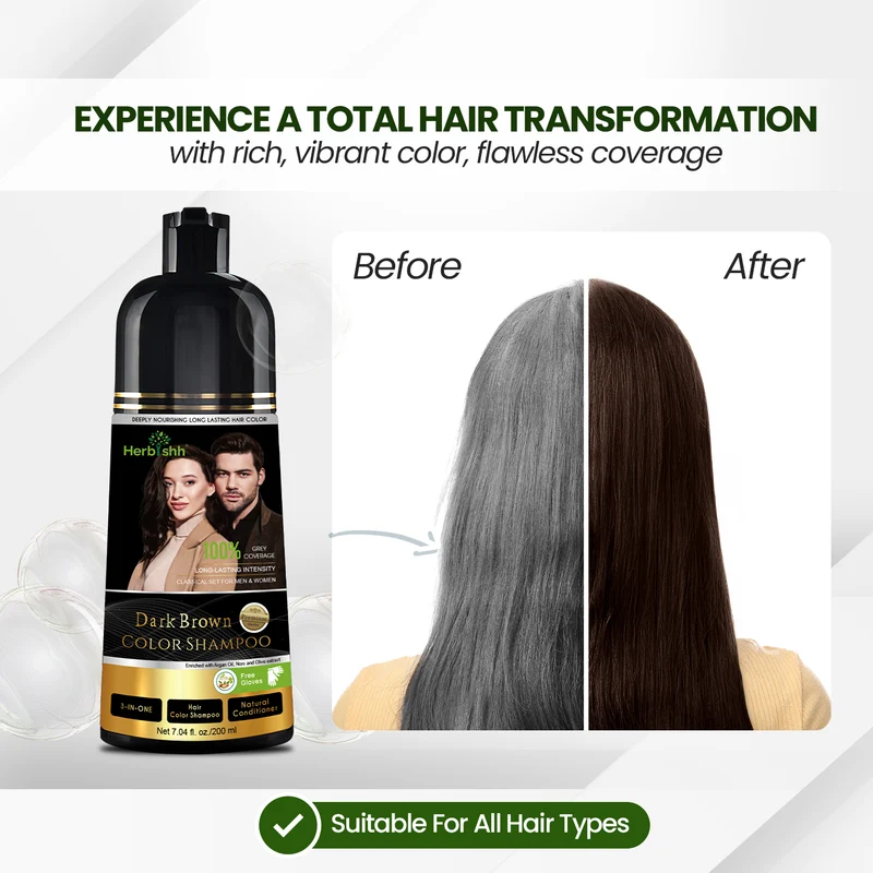Dunkelbraunes Haarfarbenshampoo 200 ml - Herbishh