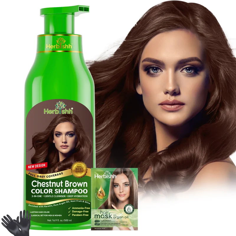 Kastanienbraunes Haarfarbenshampoo 500 ml - Herbishh