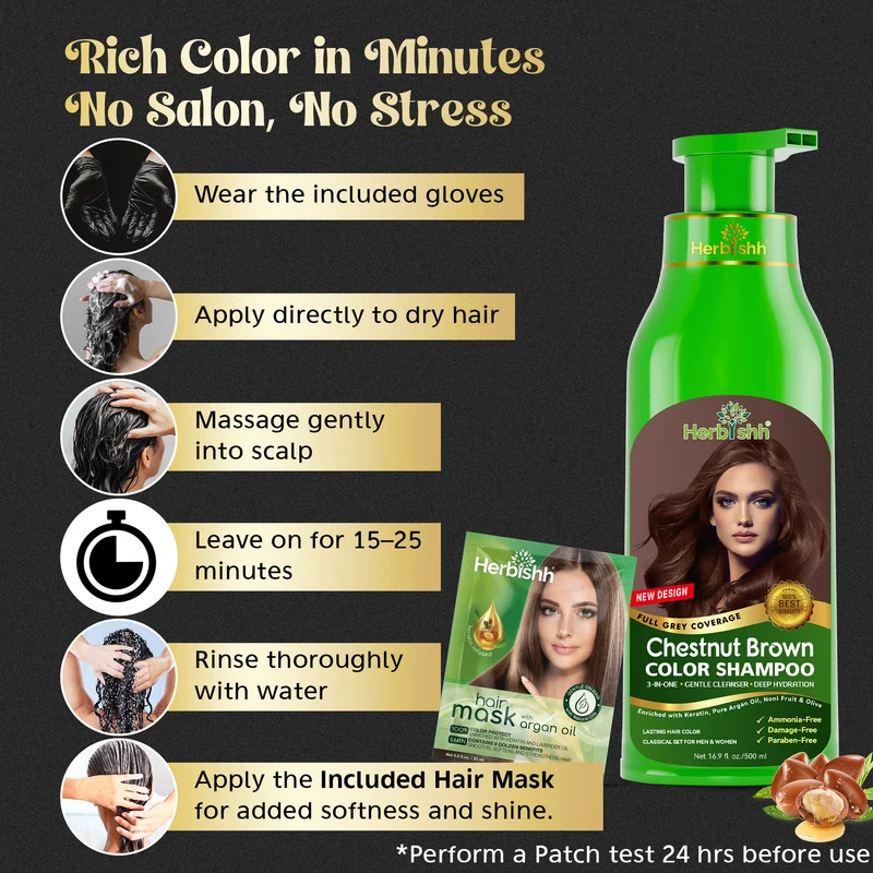 Kastanienbraunes Haarfarbenshampoo 500 ml - Herbishh