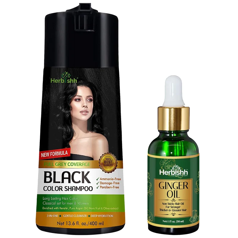 PPD-freies natürliches Haarfarbenshampoo + Ingwer-Haaröl - Herbishh