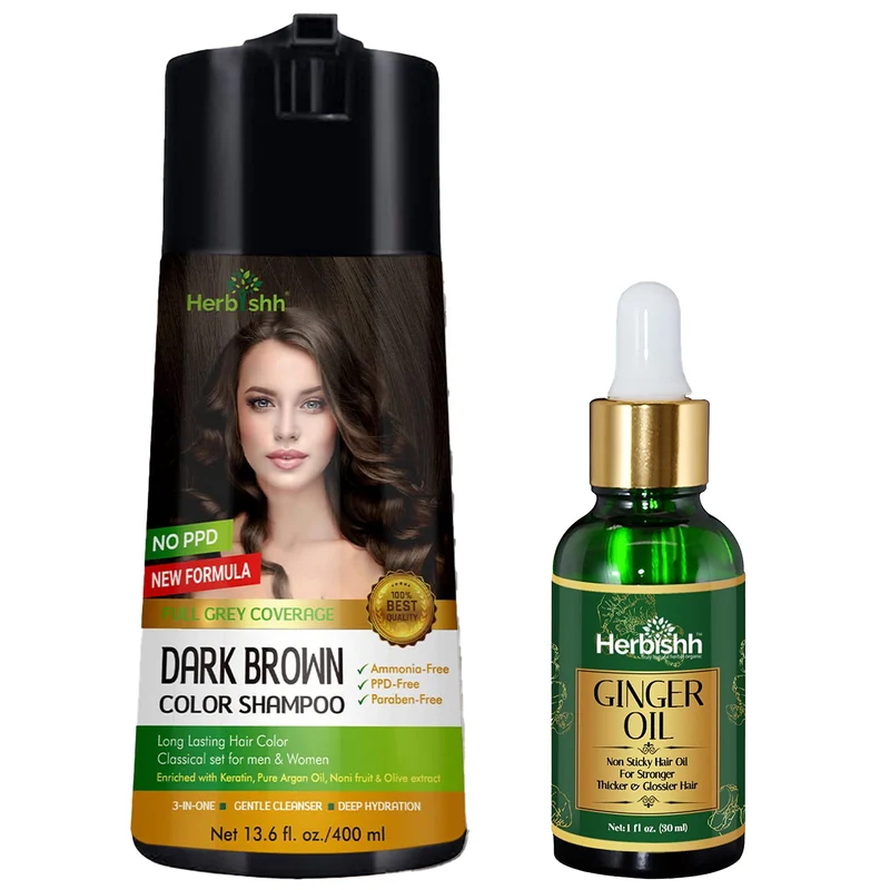 PPD-freies natürliches Haarfarbenshampoo + Ingwer-Haaröl - Herbishh