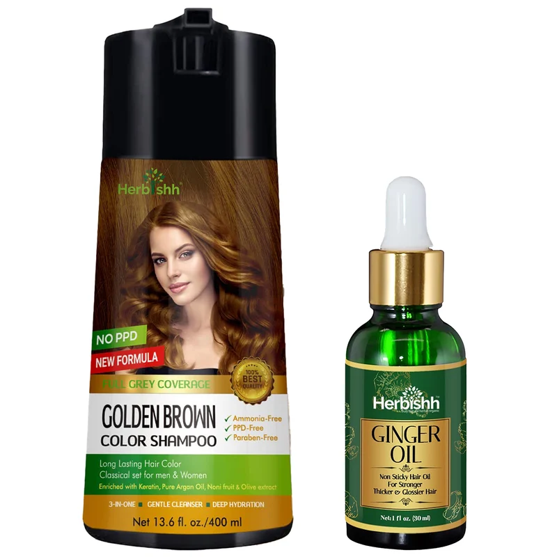 PPD-freies natürliches Haarfarbenshampoo + Ingwer-Haaröl - Herbishh