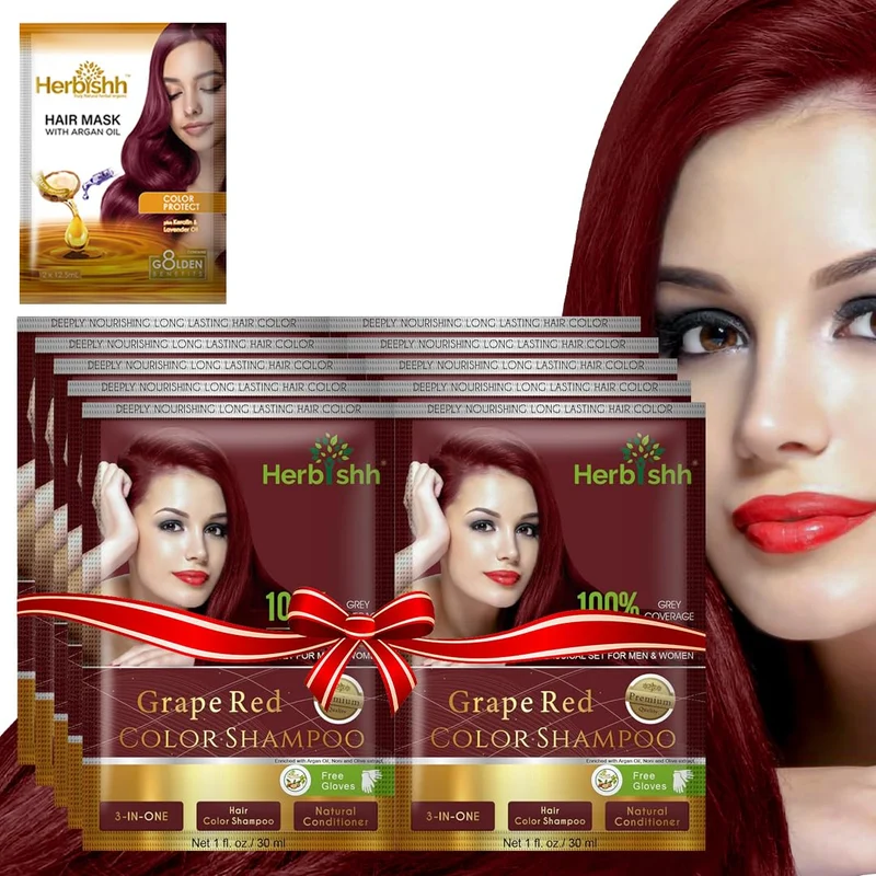 Traubenrotes Haarfarbenshampoo, 10 Beutel - Herbishh