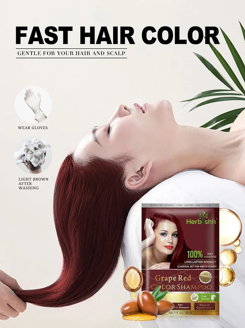 Traubenrotes Haarfarbenshampoo, 10 Beutel - Herbishh