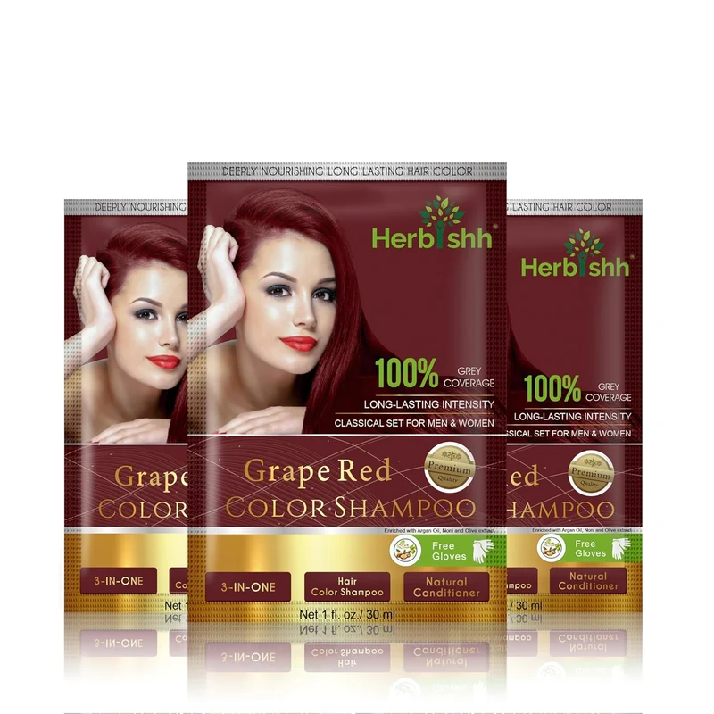 Traubenrotes Haarfarbenshampoo, 10 Beutel - Herbishh
