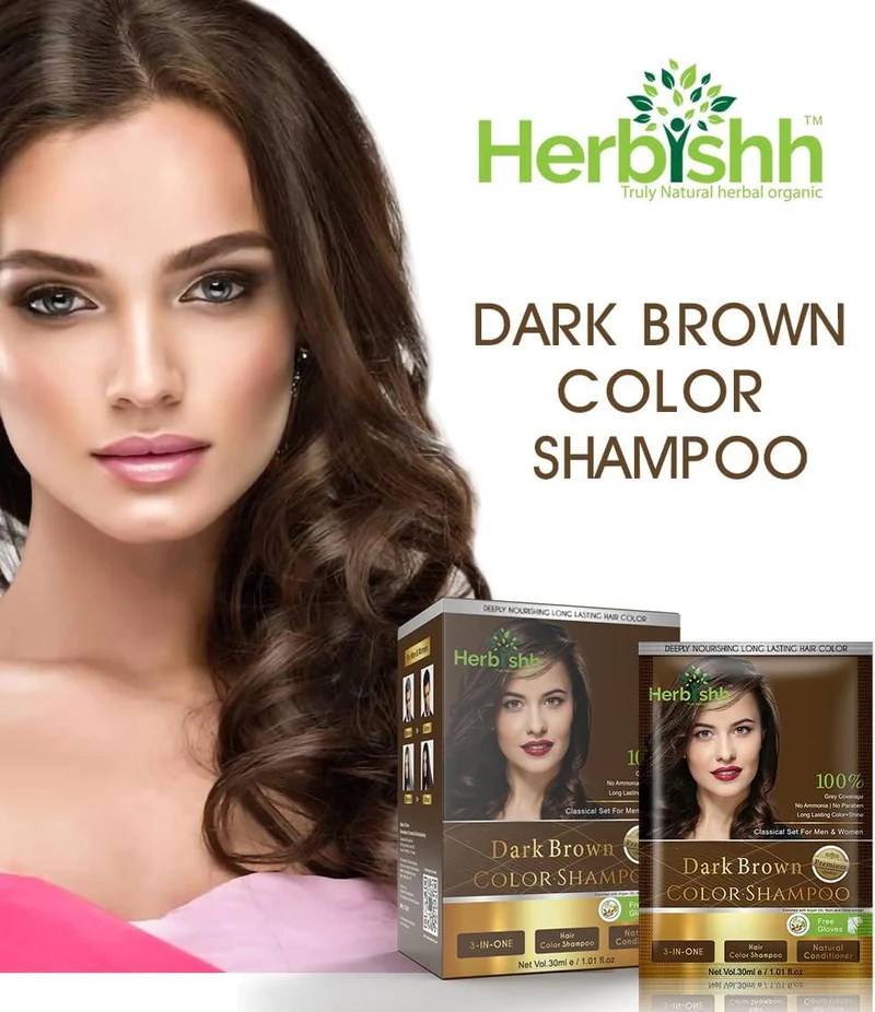 Dunkelbraunes Farbshampoo in Reisegröße, 10 Beutel - Herbishh