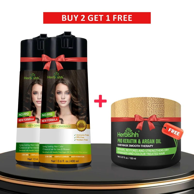 Beim Kauf von 2 PPD-freien Colorationsshampoos erhalten Sie 1 Haarmasken gratis dazu.
