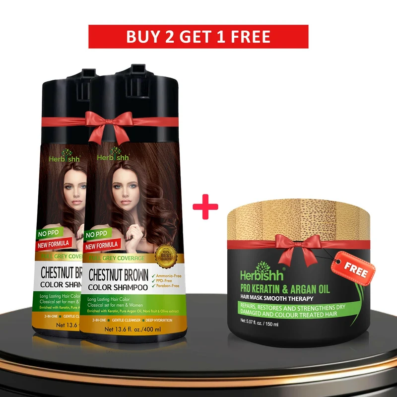 Beim Kauf von 2 PPD-freien Colorationsshampoos erhalten Sie 1 Haarmasken gratis dazu.