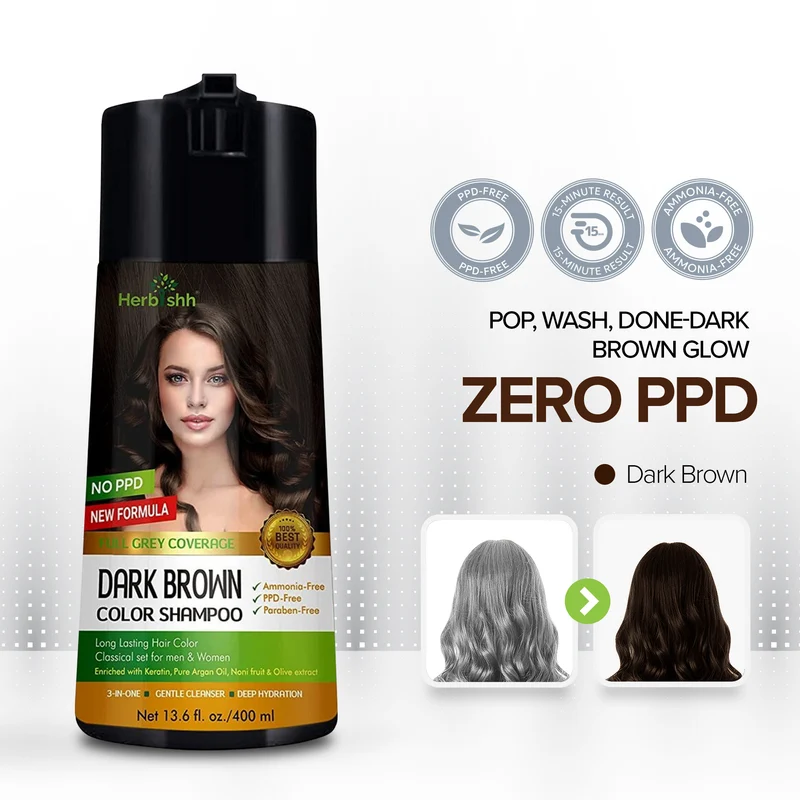 Dunkelbraunes PPD-freies Haarfarbenshampoo - Herbishh