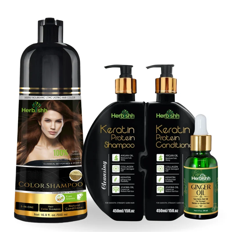Haarfarbenshampoo, Keratinshampoo & Conditioner-Set mit Ingweröl