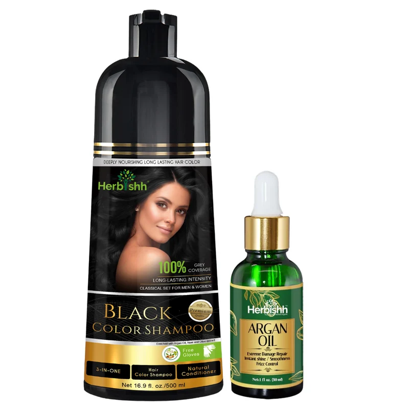 Kombination aus Haarfarbenshampoo und Arganöl-Serum