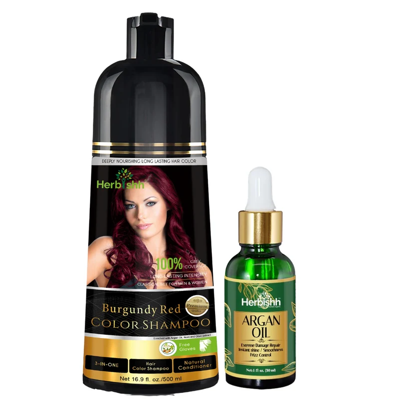 Kombination aus Haarfarbenshampoo und Arganöl-Serum