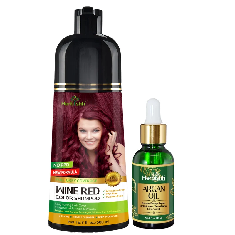 Kombination aus Haarfarbenshampoo und Arganöl-Serum