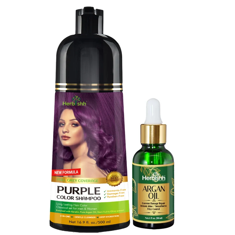 Kombination aus Haarfarbenshampoo und Arganöl-Serum