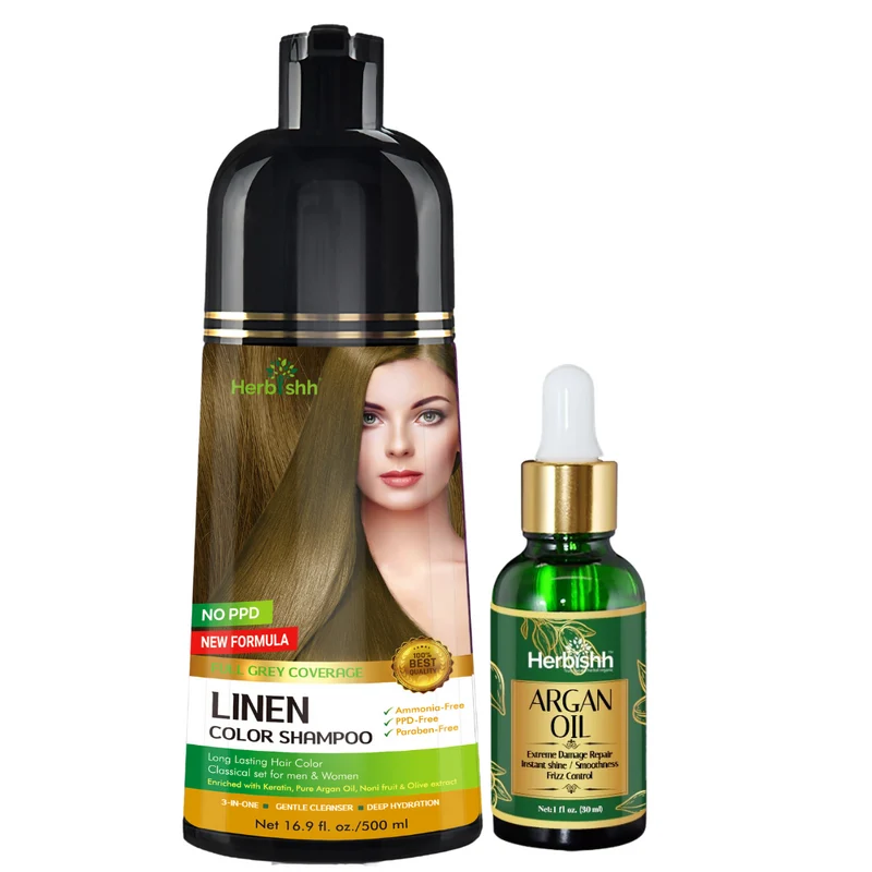 Kombination aus Haarfarbenshampoo und Arganöl-Serum