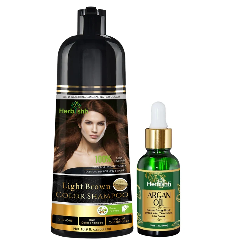Kombination aus Haarfarbenshampoo und Arganöl-Serum