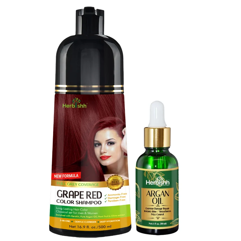 Kombination aus Haarfarbenshampoo und Arganöl-Serum