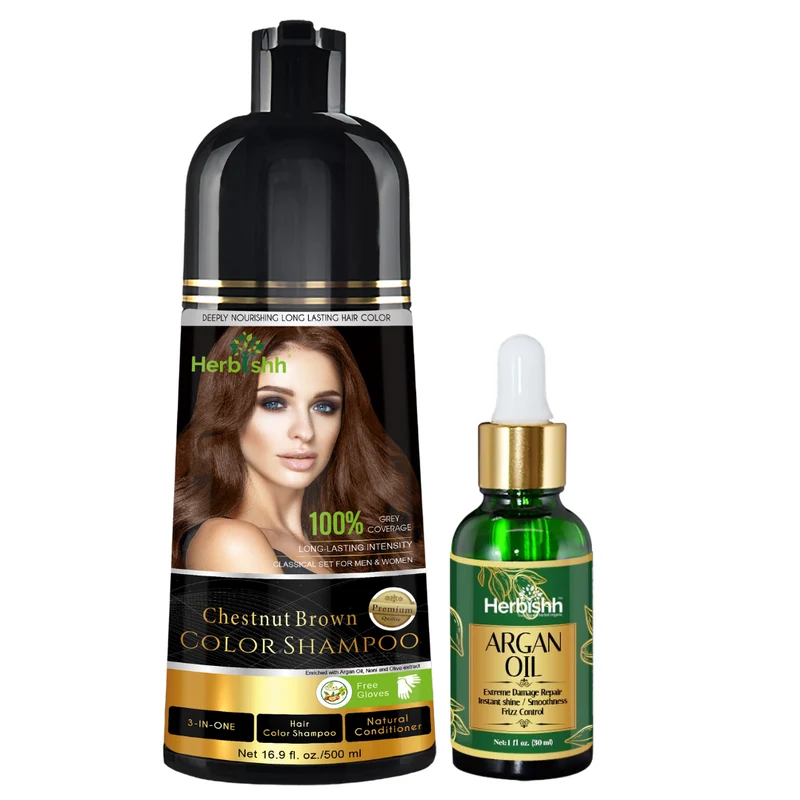 Kombination aus Haarfarbenshampoo und Arganöl-Serum