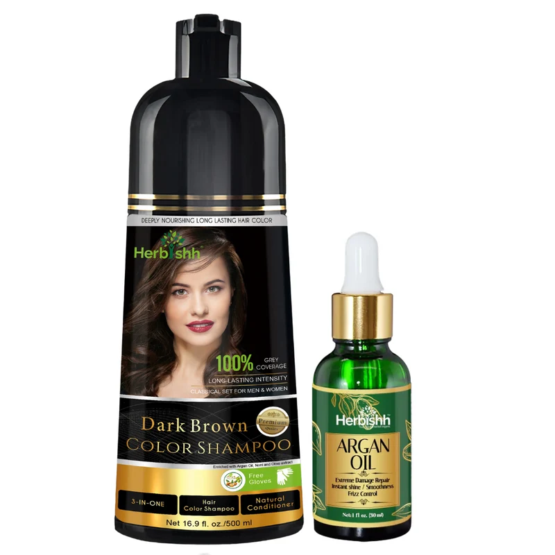 Kombination aus Haarfarbenshampoo und Arganöl-Serum