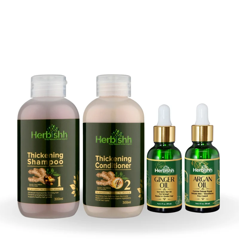 Luxuriöses Kombi-Set aus verdickendem Shampoo und Spülung, Ingweröl und Arganöl