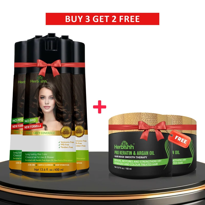 Beim Kauf von 3 PPD-freien Colorationsshampoos erhalten Sie 2 Haarmasken gratis dazu.