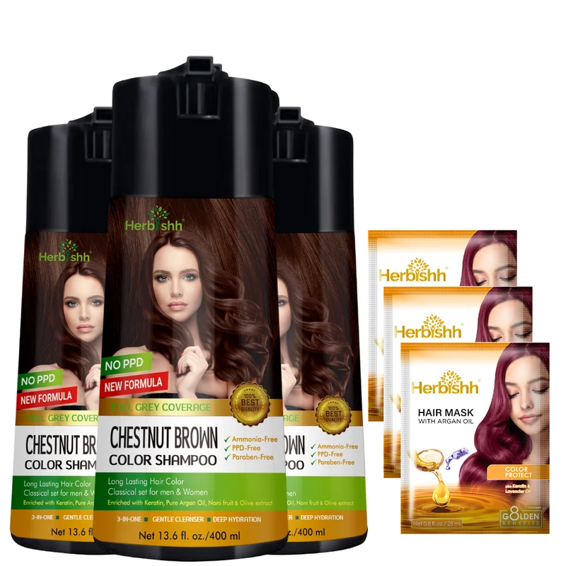 Beim Kauf von 3 PPD-freien Colorationsshampoos erhalten Sie 2 Haarmasken gratis dazu.