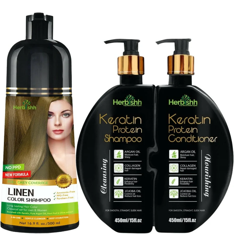 Kombi-Set aus Haarfarben-Shampoo & Keratin-Shampoo & Spülung