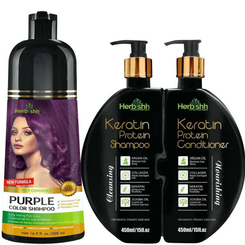 Kombi-Set aus Haarfarben-Shampoo & Keratin-Shampoo & Spülung