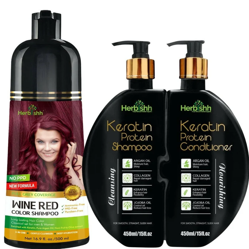 Kombi-Set aus Haarfarben-Shampoo & Keratin-Shampoo & Spülung