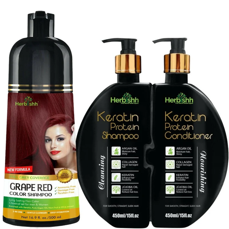 Kombi-Set aus Haarfarben-Shampoo & Keratin-Shampoo & Spülung