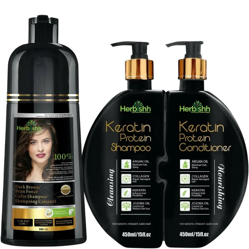Kombi-Set aus Haarfarben-Shampoo & Keratin-Shampoo & Spülung