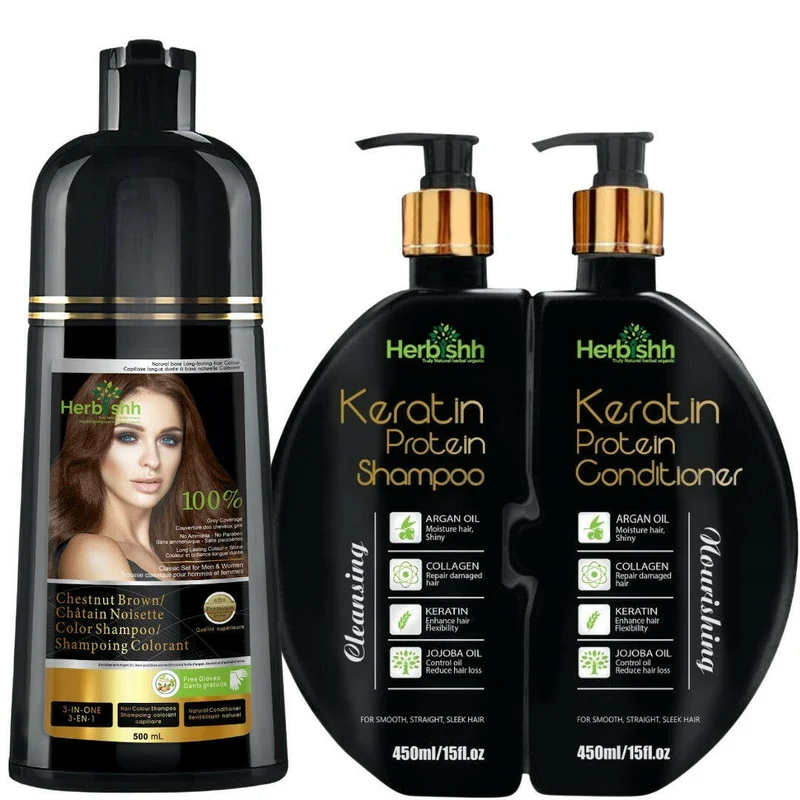 Kombi-Set aus Haarfarben-Shampoo & Keratin-Shampoo & Spülung