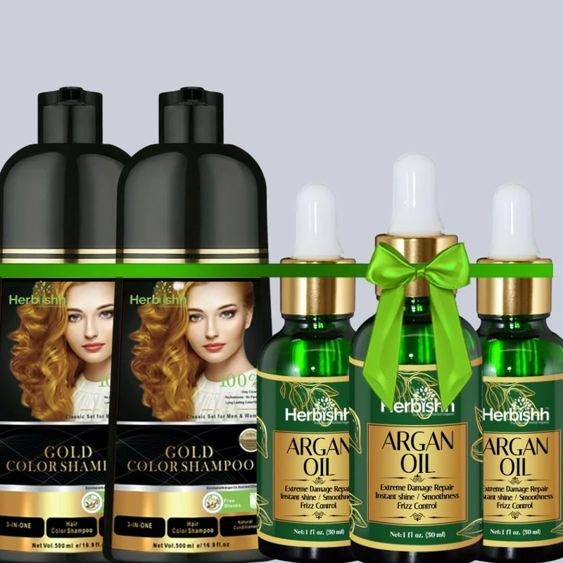2 Haarfarben-Shampoos & 3 Arganöl-Serum-Kombination