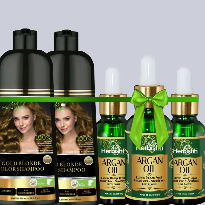 2 Haarfarben-Shampoos & 3 Arganöl-Serum-Kombination