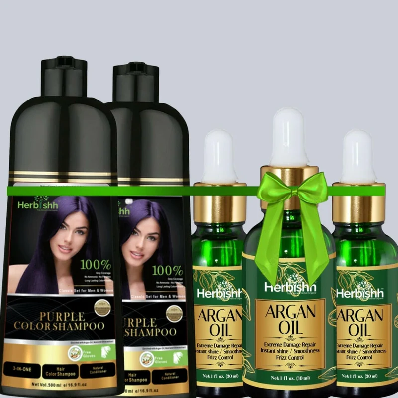 2 Haarfarben-Shampoos & 3 Arganöl-Serum-Kombination