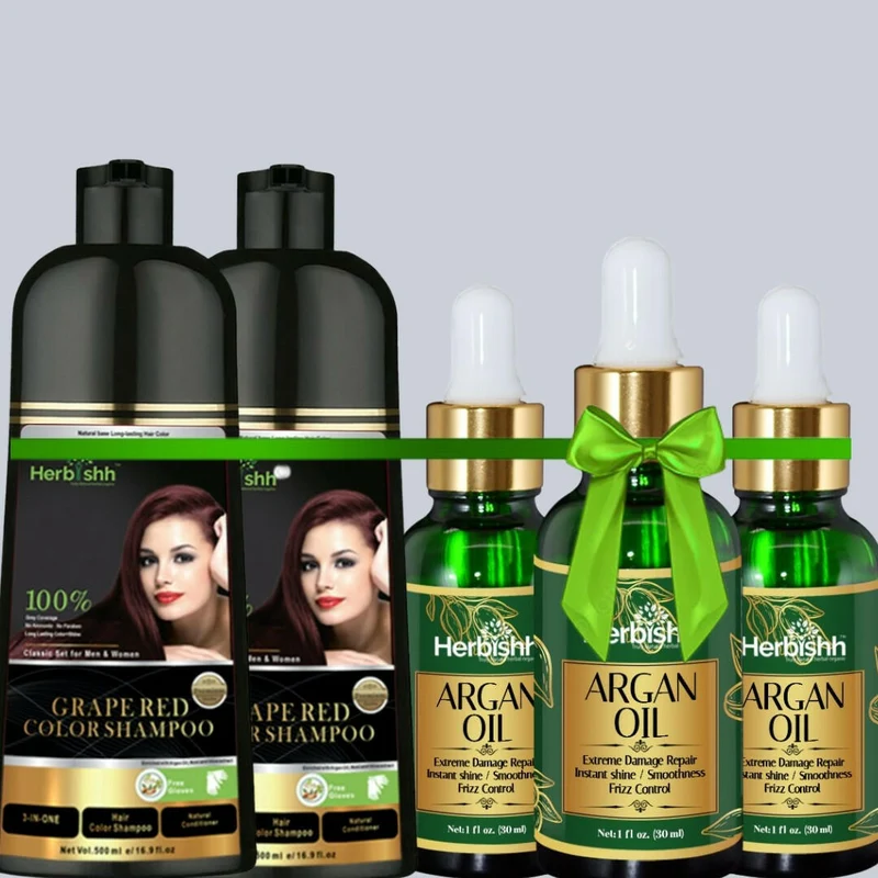 2 Haarfarben-Shampoos & 3 Arganöl-Serum-Kombination